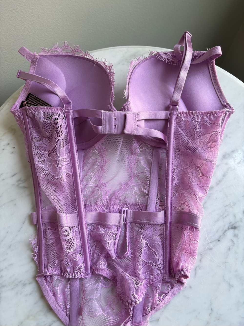 Victoria’s Secret NWT Lilac Lace Corset Bodysuit Teddy Boned Padded S - Picture 7 of 10
